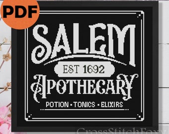 Salem Apothecary Cross Stitch Pattern PDF, magic alchemy mushroom wiccan cross stitch,  pagan witchy cross stitch