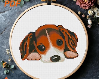 ビーグル犬のクロスステッチパターン｜子犬の刺繍デザイン（PDF