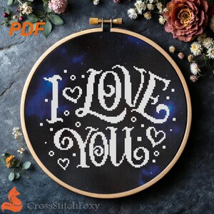 I Love You Heart Cross Stitch Pattern: Valentine&#39;s Day (PDF Download)