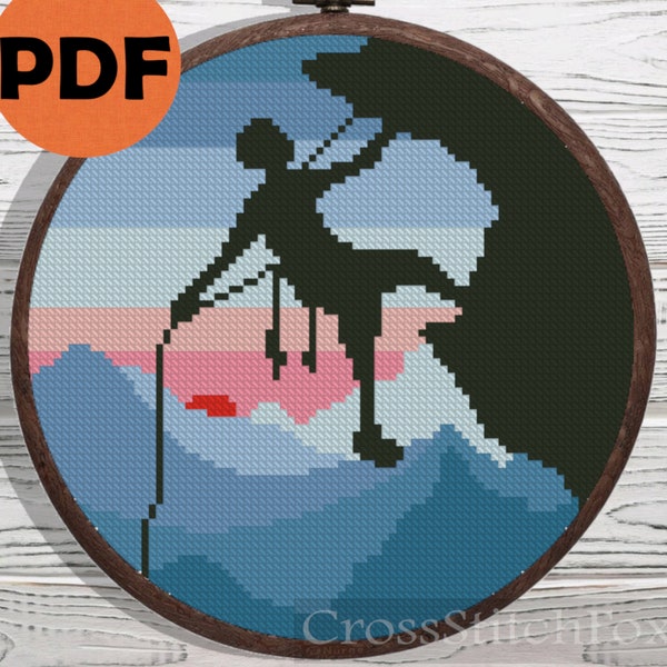 Rock climbing cross stitch pattern PDF, mountain cross stitch pattern, travel cross stitch, sunset cross stitch, landscape cross stitch