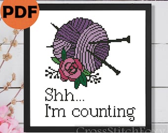 Knitting cross stitch pattern PDF, Love knitting funny cross stitch gift DIY, knitting lover gift, yarn cross stitch