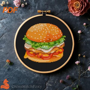 Hamburger Cross Stitch Pattern: Fast Food Kitchen Decor (PDF Pattern)