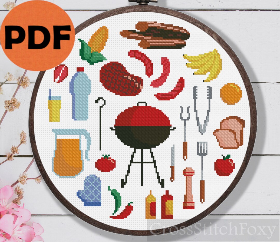 BBQ Cross Stitch Pattern PDF Barbecue Party Home Decor Cross Stitch - Etsy