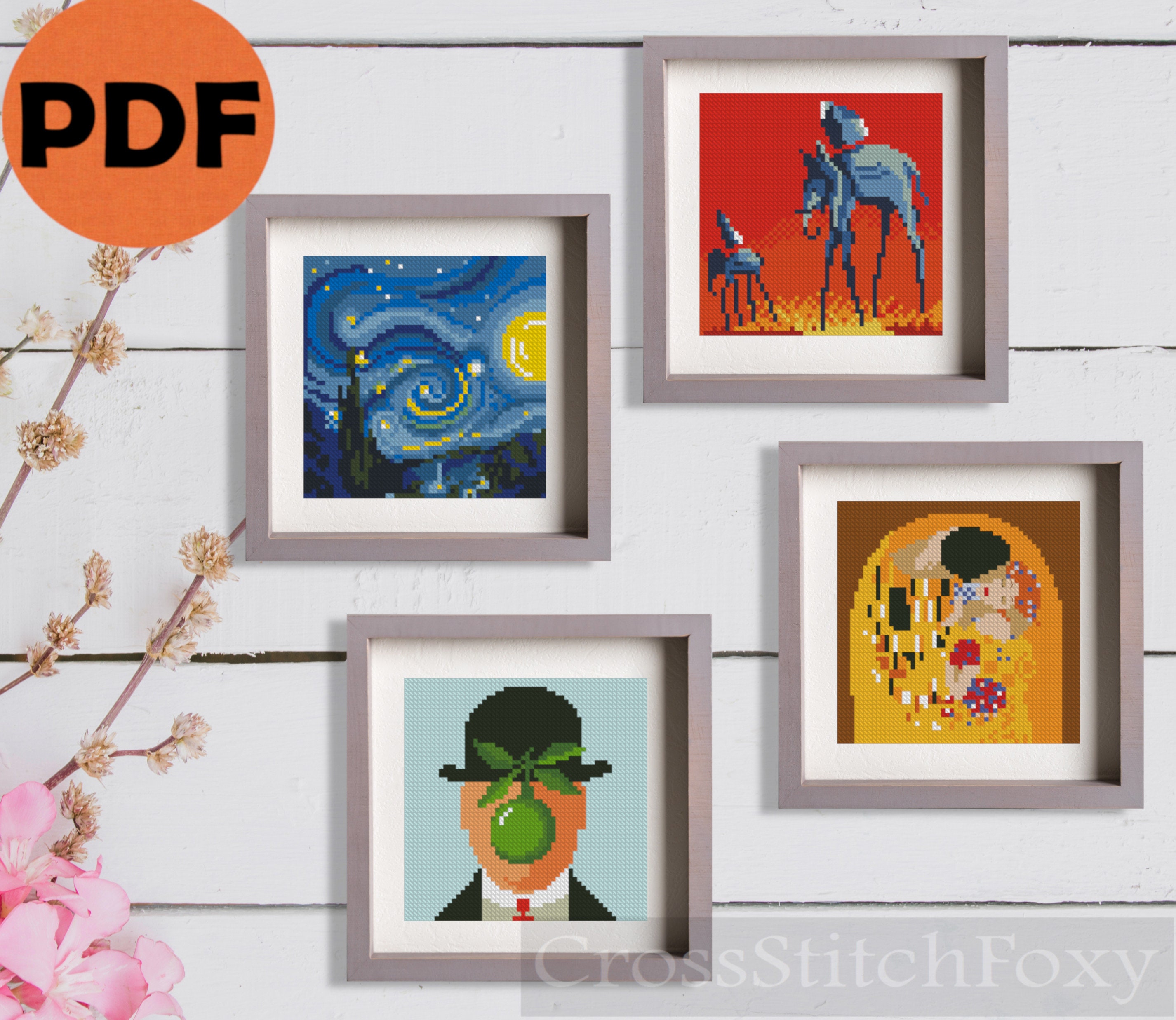 Tiny Modern Art Cross Stitch Patterns PDF Dali Inspired Van Etsy