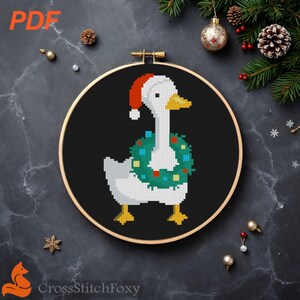 Christmas Goose with Wreath Cross Stitch Pattern: Funny Holiday Ornament (PDF Download)