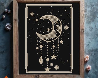 Crescent Moon Cross Stitch Pattern: Witchy Mystery Card (PDF Pattern)