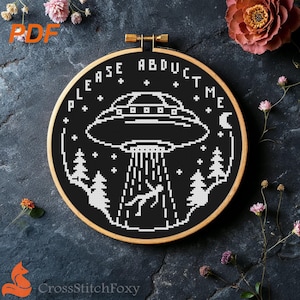 Please Abduct Me UFO Cross Stitch Pattern: Funny Alien Quote (PDF Download)