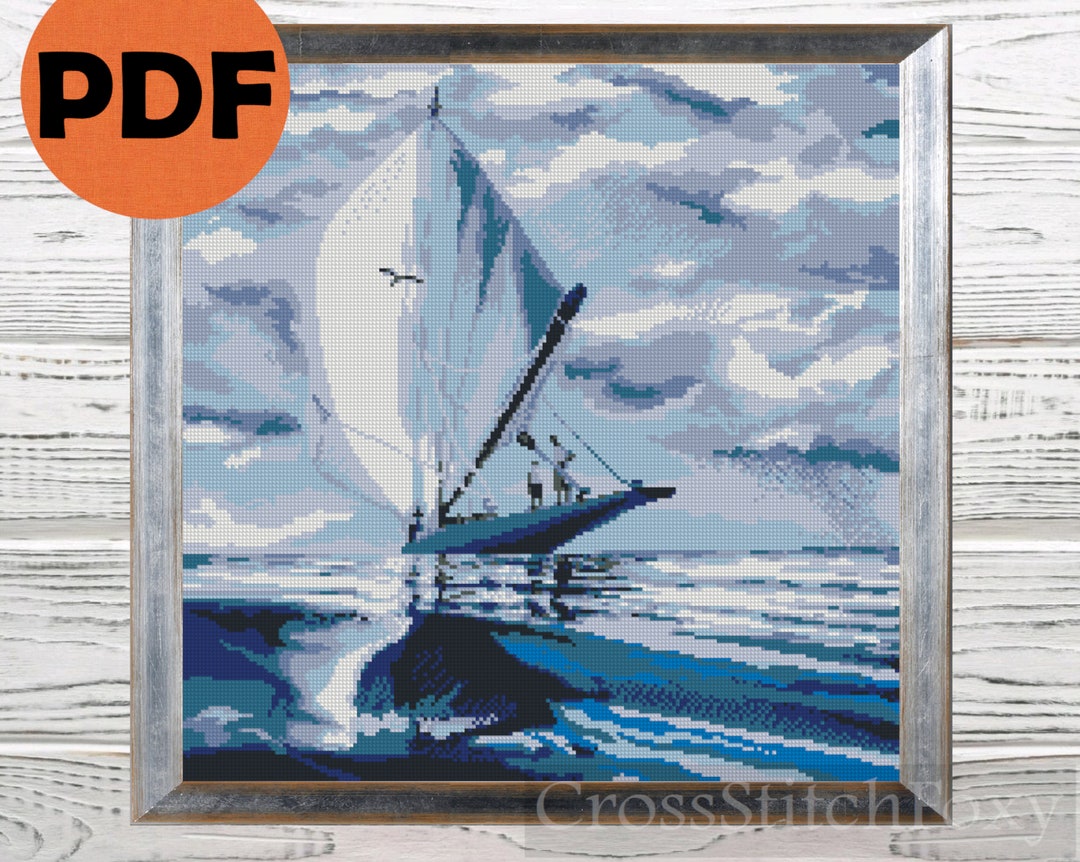 Sailing Yacht Cross Stitch Pattern PDF Seaman Cross Stitch Etsy