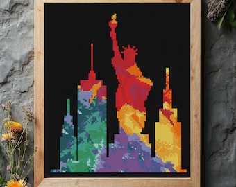 Watercolor NYC Skyline Cross Stitch Pattern (PDF Download)