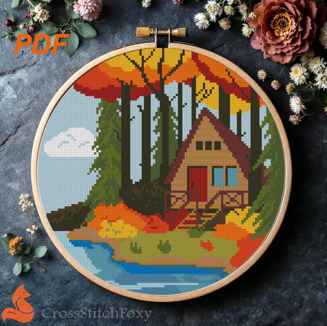 Fall Forest House Nature Landscape Cross Stitch Pattern PDF Digital ...