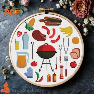Kreuzstichmuster: Grillparty Dekor (PDF-Muster)