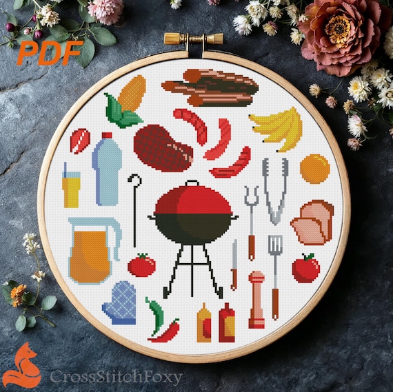 BBQ Cross Stitch Pattern: Barbecue Party Decor (PDF Pattern)