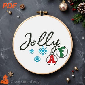 Jolly AF Christmas Cross Stitch Pattern: Sarcastic Ornament  (PDF Download)