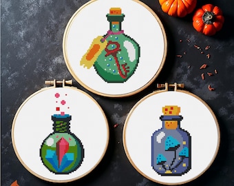 Halloween Magic Potion Bottles Cross Stitch Pattern: Witchy Alchemy (PDF set of 3)
