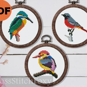 Small Birds Cross Stitch Patterns Set PDF,  Digital Download Tiny Cross Stitch Pattern