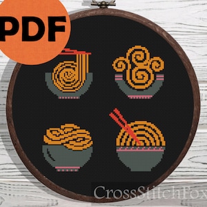 Mini Ramen Bowl cross stitch pattern, Funny small counted cross stitch, food cross stitch, kitchen wall decor pattern