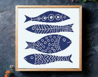 Patrón de punto de cruz de pez bohemio: Decoración tribal moderna (patrón PDF)