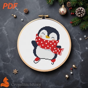 Christmas Penguin Ice Skates Cross Stitch Pattern: Easy Ornament (PDF Pattern)