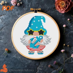Summer Gnome Cross Stitch Pattern with Sunglasses (PDF Download)