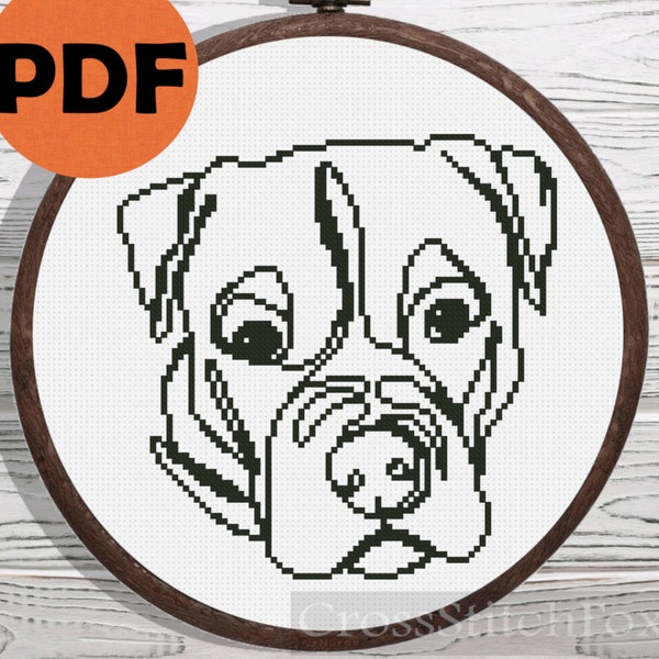 Patrón de punto de cruz de perro PDF, gráfico contado de retrato de perro fácil, patrón de punto de cruz de mascota de arte lineal, idea de regalo hecho a mano de patrón de cachorro