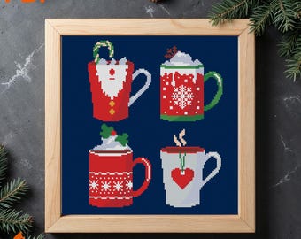 Christmas Mugs Cross Stitch Pattern: Holiday Kitchen Decor (PDF Pattern)
