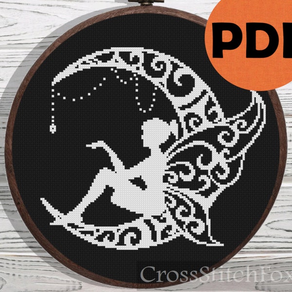 Fée motif de point de croix pixie magique ornement point de croix motif PDF, pépinière point de croix décoration murale