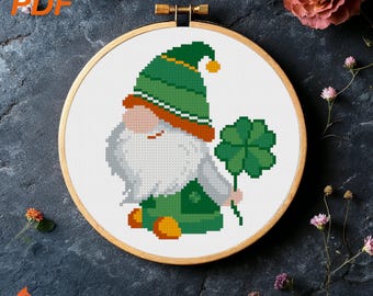 St. Patrick's Day Wichtel Kreuzstichmuster: Irisches Shamrock (PDF-Muster)