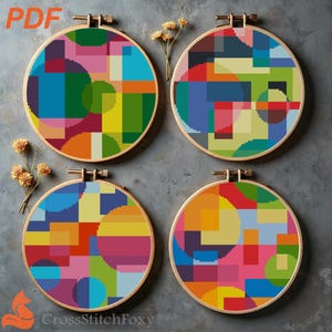 Patrones de punto de cruz geométricos Bauhaus abstractos modernos en PDF