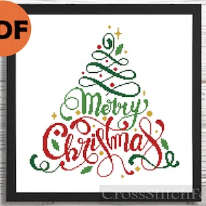 Merry Christmas Lettering cross stitch pattern PDF