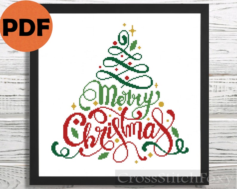Merry Christmas Lettering cross stitch pattern PDF