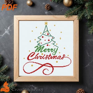 Merry Christmas Lettering Cross Stitch Pattern: Easy Holiday Ornament (PDF Download)