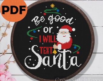 Funny Christmas Quote Santa Cross Stitch Pattern PDF, Best friend Christmas lettering gifts DIY