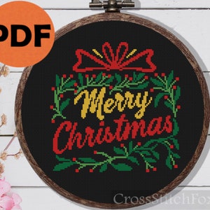 Merry Christmas Gift Lettering cross stitch pattern PDF