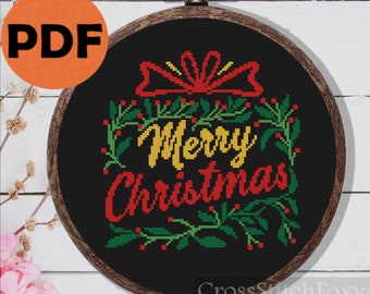 Merry Christmas Gift Lettering cross stitch pattern PDF, cross stitch pattern instant download, Christmas cross stitch, Christmas ornaments