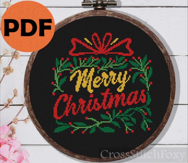 Merry Christmas Gift Lettering cross stitch pattern PDF