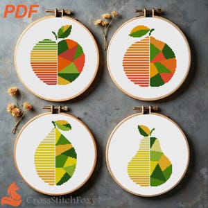 Schema punto croce con frutta astratta: decorazione geometrica per la cucina (download PDF)