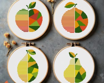 Abstract Fruit Cross Stitch Pattern: Geometric Kitchen Decor (PDF Download)