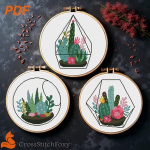 Cactus Terrarium Cross Stitch Pattern Set (PDF Download)