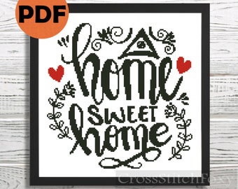 Home Sweet Home Cross Stitch Pattern PDF, home sign counted cross stitch, housewarming gift DIY cross stitch