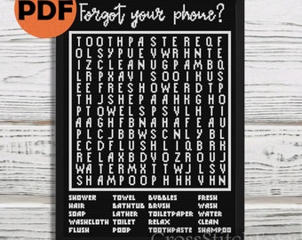 Bathroom Word Search Puzzle cross stitch pattern PDF, funny cross stitch, pee cross stitch quote, housewarming gift DIY cross stitch
