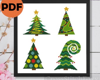 Christmas tree set cross stitch pattern PDF, easy cross stitch pattern, Christmas cross stitch, Christmas ornaments DIY decor