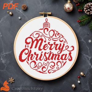 Merry Christmas Lettering Bauble Cross Stitch Pattern (PDF Download)