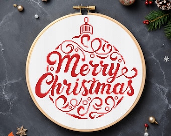 Merry Christmas Lettering Bauble Cross Stitch Pattern (PDF Download)
