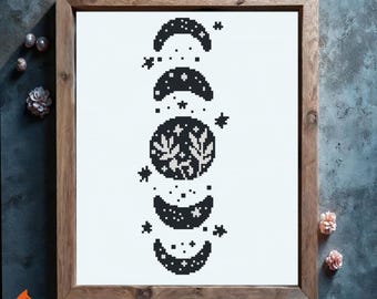 Schema punto croce Boho Moon Phase: ciclo lunare fai da te (schema PDF)