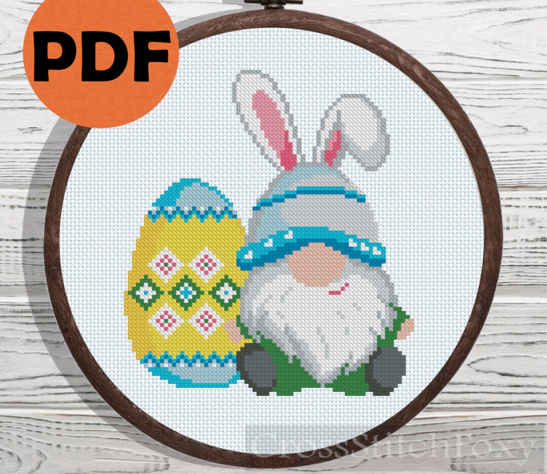 Easter Bunny Gnome Egg Cross Stitch Pattern PDF, Easter Rabbit Cross ...