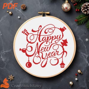 Frohes Neues Jahr Kreuzstich Muster: Einfache Weihnachtsverzierung (PDF-Muster)
