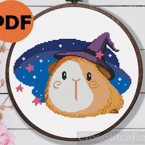 Guinea Pig Witch Hat Cross Stitch Pattern (PDF Pattern)