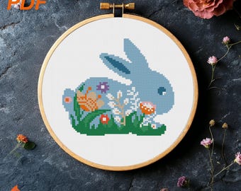 Floral Easter Bunny Cross Stitch Pattern  (PDF Download)