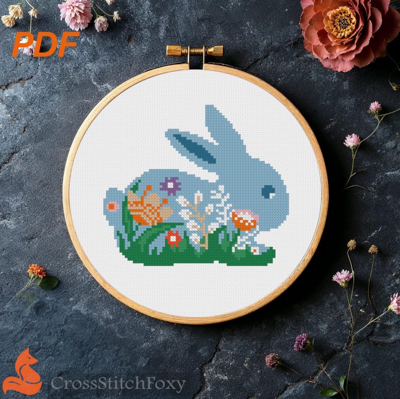 Floral Easter Bunny Cross Stitch Pattern (PDF Download) - Etsy