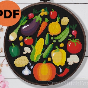 Vegetable Food Cross Stitch Pattern: Kitchen Wall Decor (PDF Pattern)